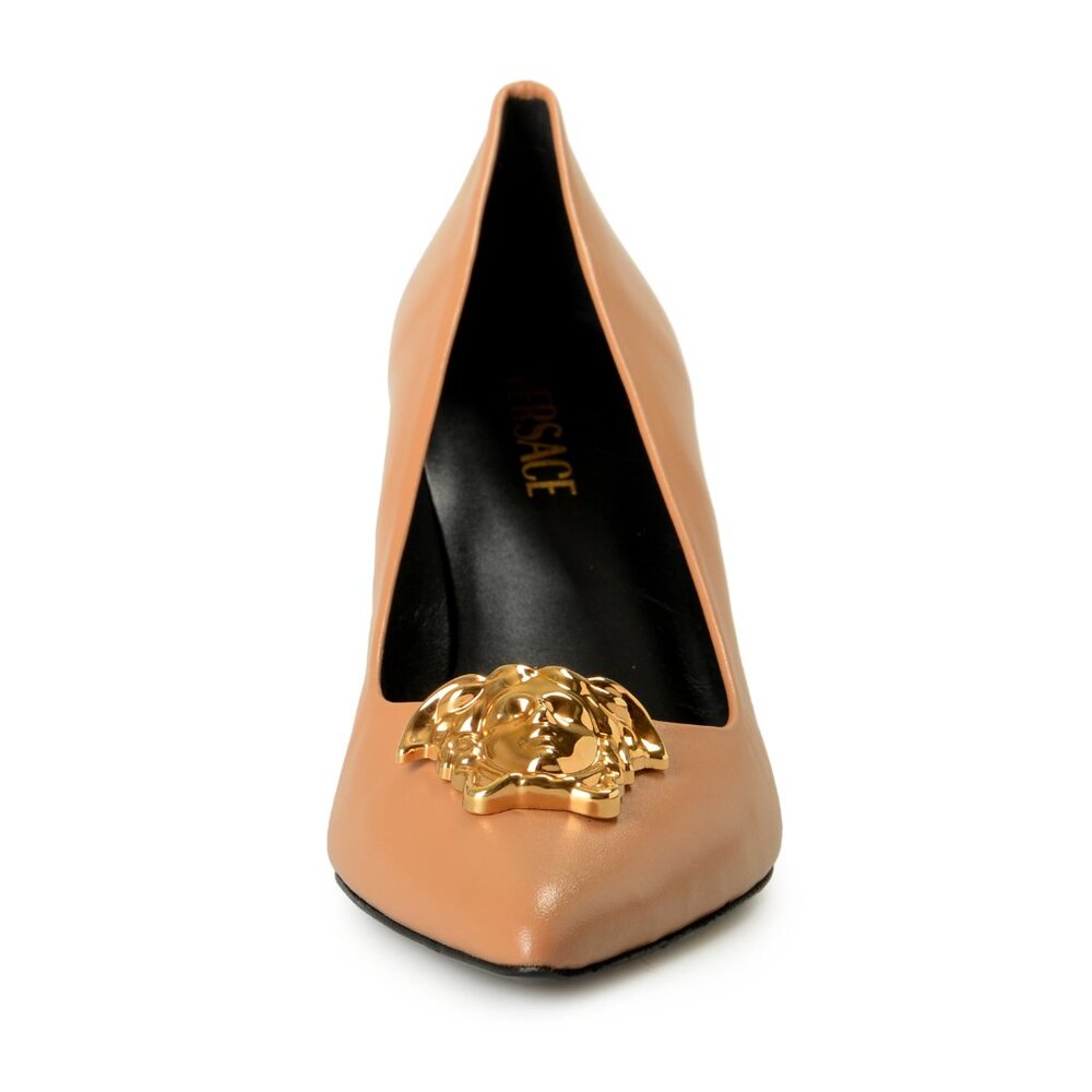Versace Women's Gold Medusa Brown 100% Leather Heeled Pumps Shoes US 11 IT 41 - Picture 5 of 8